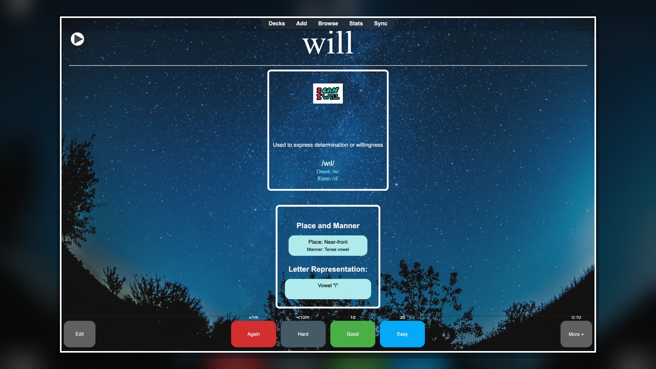 Phonetics flashcard with vowel articulation notes
