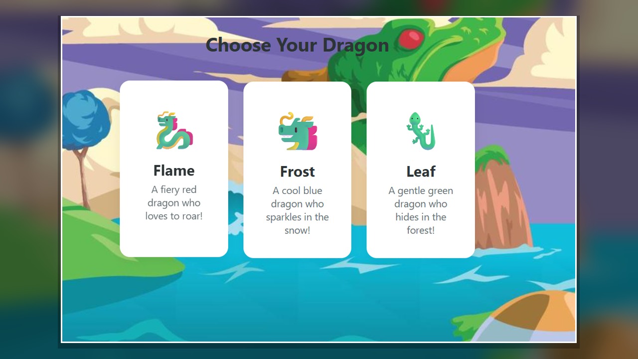 Dragon Digraph avatar selection screen